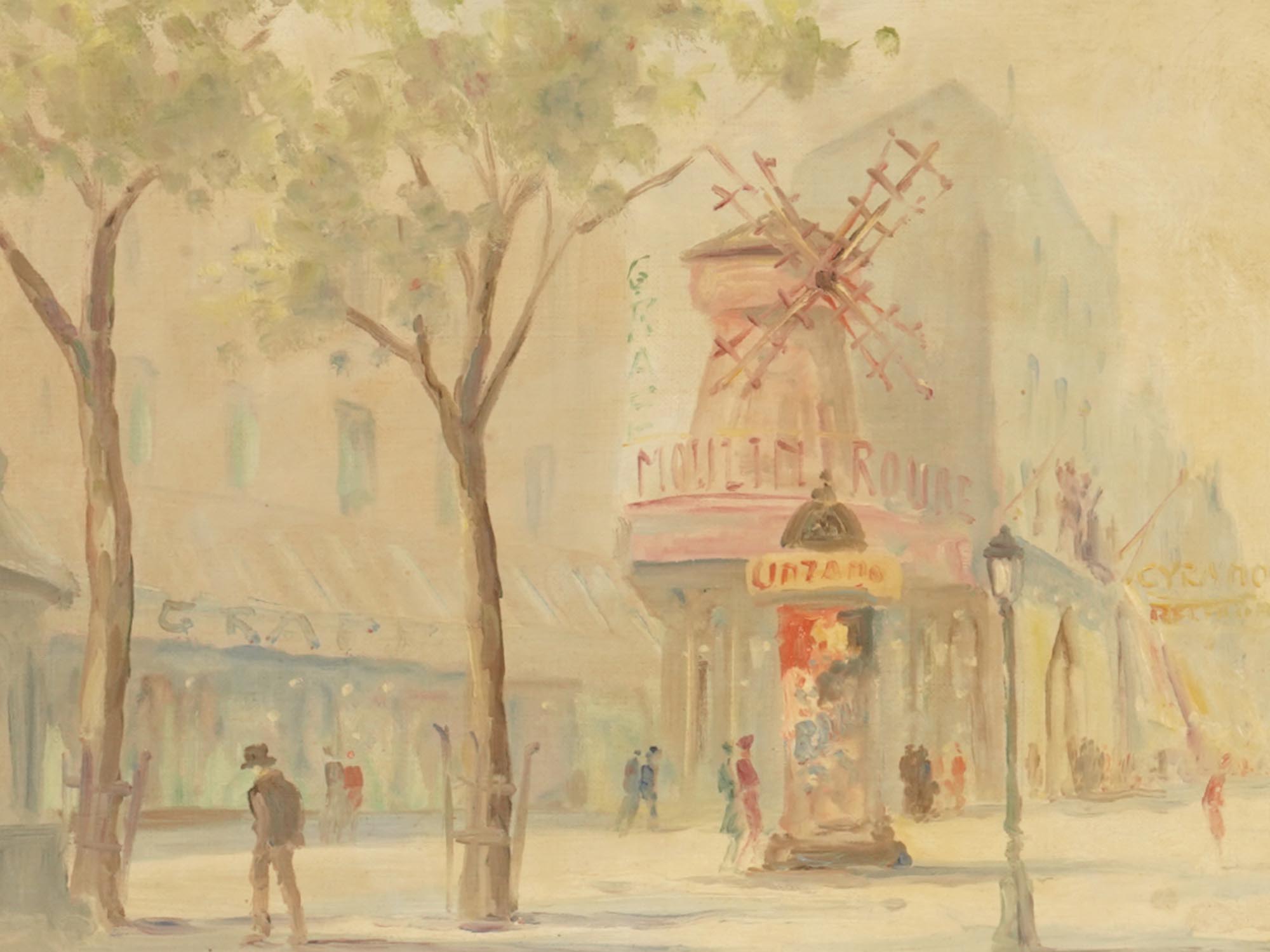 MOULIN ROUGE PARIS OIL PAINTING SIGNED BY L BARRE PIC-1